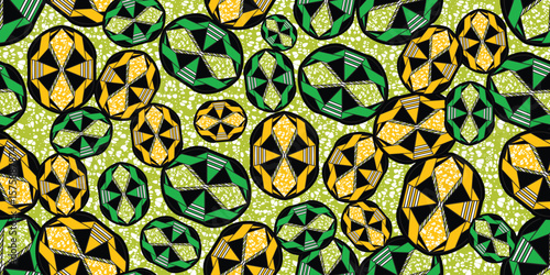 African pattern. ethnic traditional green pattern. seamless beautiful Kitenge, chitenge, Ankara style. fashion design. Geometric crystal abstract motif. crystal Ankara prints, African wax prints