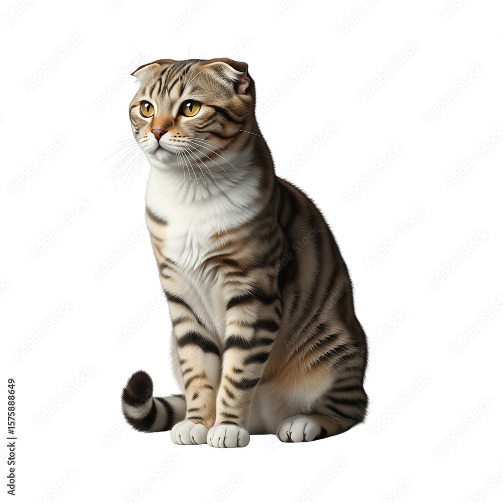 Obraz premium Adorable scottish fold tabby cat with folded ears sitting gracefully