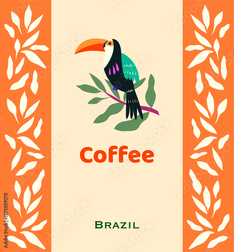 Toucan bird vector illustration. Decorative print with toucan. Label design
