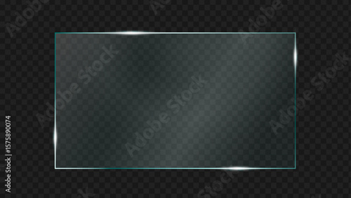 Sleek Transparent Glass Vector, PNG Rectangle Glass panel with Light Reflection on Dark Backdrop