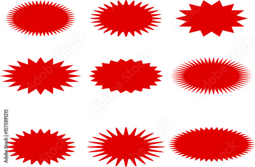 red starburst. Sale sticker sign. Special offer price tag. sunburst badges icons. Red starburst promotional badge set. shopping label
