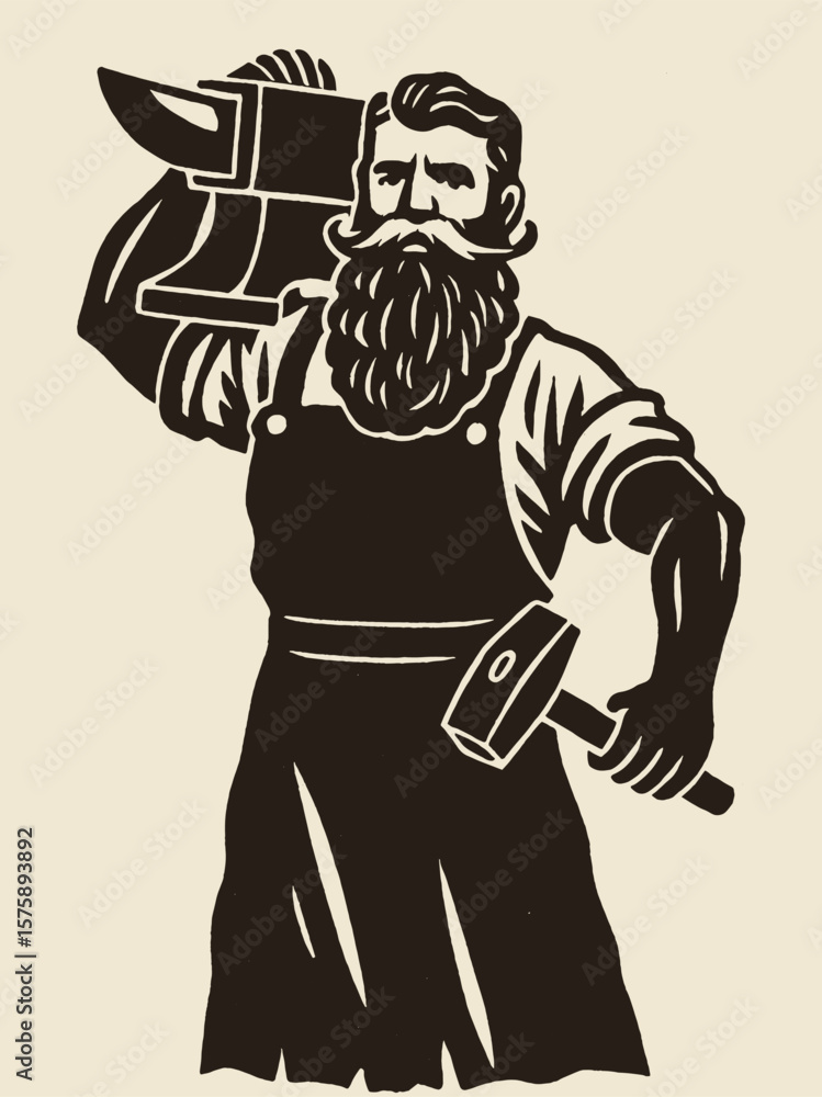 Obraz premium Blacksmith with hammer and anvil retro engraving vector illustration