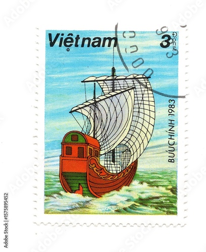 A vintage postage stamp from Vietnam isolated on a white background.