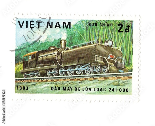 A vintage postage stamp from Vietnam isolated on a white background.