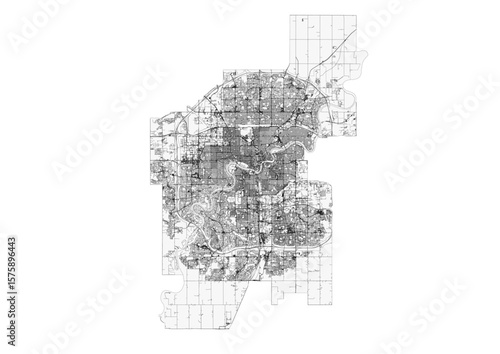 A monochrome vector map of Edmonton, highlighting highways.