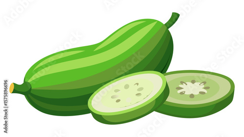 A green cucumber with a white seed in the middle. The cucumber is cut in half