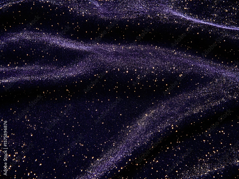 Fototapeta premium Dark Purple Glitter Fabric Texture Background, Sparkling Night Sky Textile Design