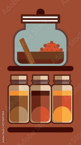 Three jars with different colored liquids in them, one of which is labeled "oil". The jars are arranged on a table, with the middle jar being the tallest and the left jar being the shortest
