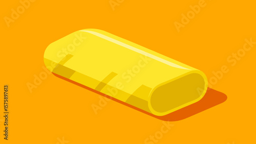 A yellow object with a rectangular shape is on a blue background. The object is a USB drive