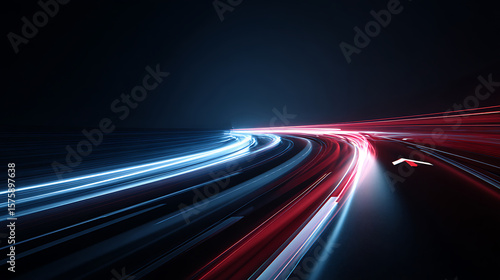 Abstract Futuristic Road with Blue and Red Light Streaks
