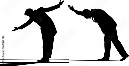 Businessman Bowing or Leaning Forward Silhouettes - Respect and Effort