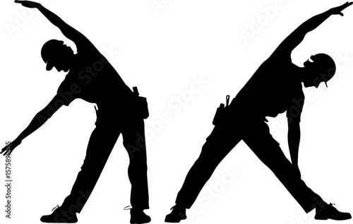 Workers or Individuals Stretching Side Bend Exercise Silhouettes