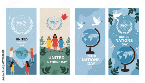 Collaborative United Nations Day Illustration with People and Globe