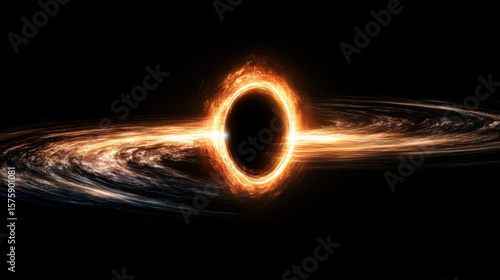 Dramatic glowing black hole in deep space with fiery light ring