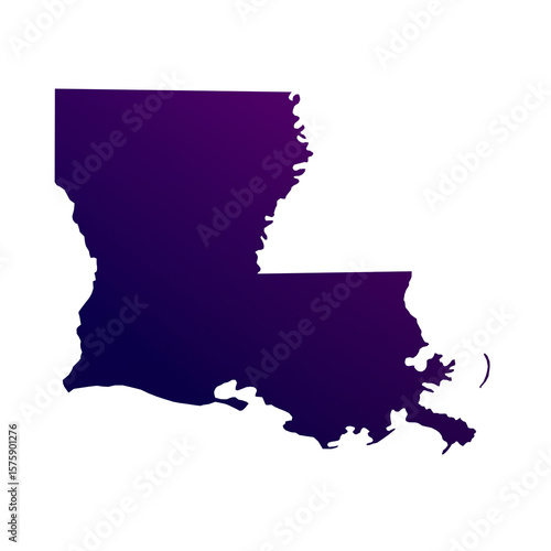 Louisiana map isolated on transparent white background. Blue and purple gradient textured map isolated on transparent png	
