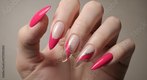 Close-up of hand with pink stiletto nail art