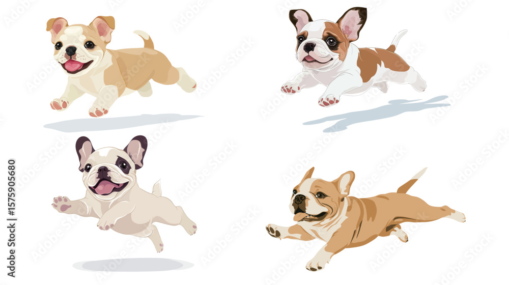 Obraz premium Adorable happy puppy jumping with joy and energy, looking playful and full of life in a dynamic motion pose, capturing the essence of youthful spirit, pet love, and cheerful moments—ideal for themes 