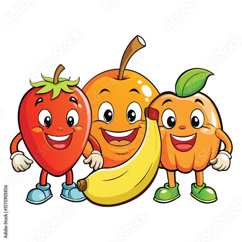 Cartoon fruits with faces and limbs