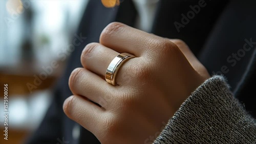 Sleek, metallic smart ring on a hand