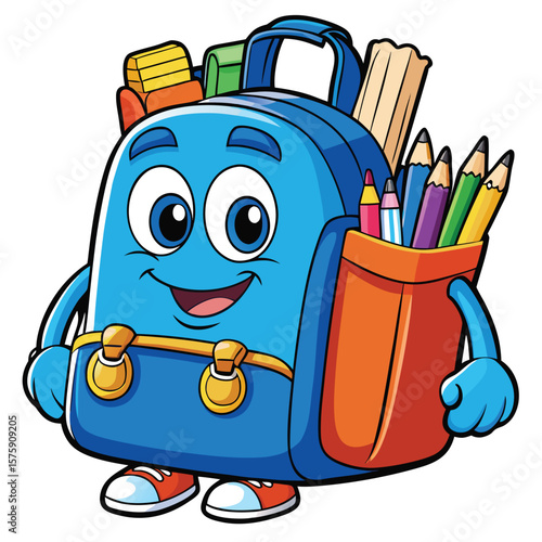 Cartoon backpack with school supplies