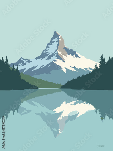 Matterhorn, Switzerland – sharp peak mirrored in alpine lake with snowy white, steel gray, pine green, and sky blue