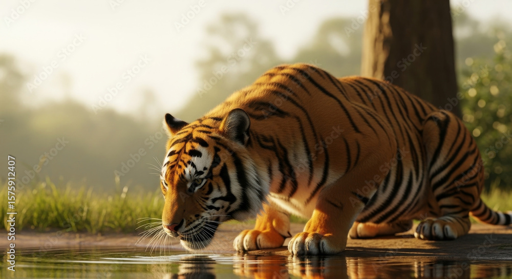 Obraz premium Tiger Drinking Water