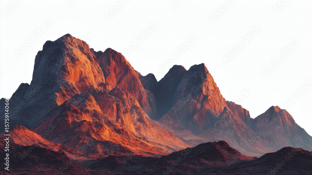 Naklejka premium A stunning view of rugged mountains basking in the warm glow of the sun.