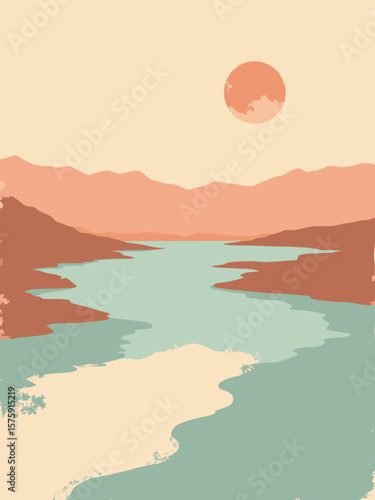 Lake Natron, Tanzania – mirror-like saline lake in rust orange, olive green shore, pale aqua water, and dusty pink sky