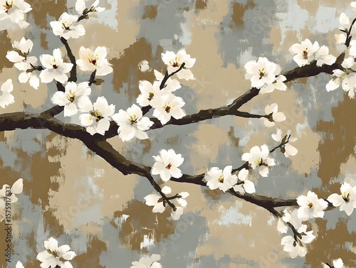 Elegant White Blossom Branches Artistic Painting