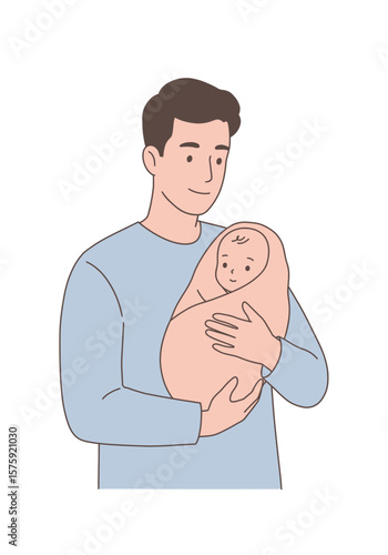 Father's love: A gentle father lovingly cradles his newborn baby, a heartwarming image of paternal care and affection.