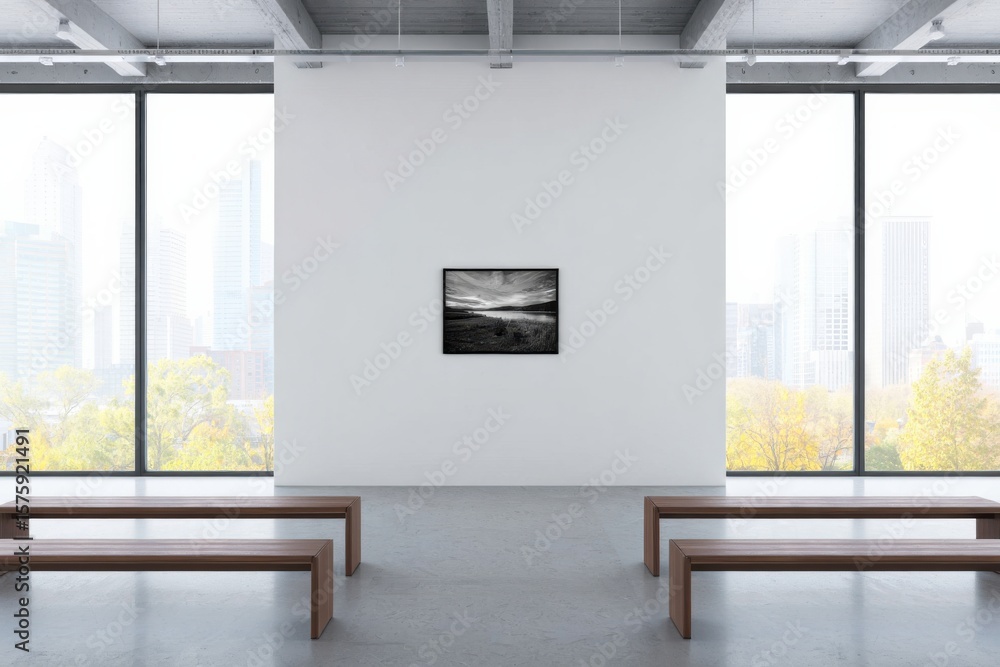 Fototapeta premium Minimalist Art Gallery with Black and White Landscape Photo
