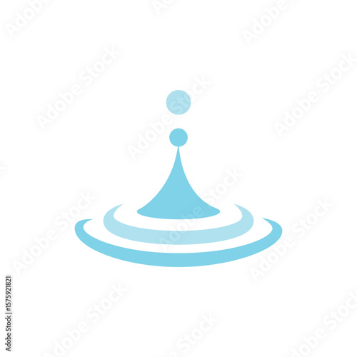 This icon depicts a stylized blue water droplet falling into a body of water, creating concentric ripple effects. The design uses minimal shapes to represent tranquility, fluidity, and the soothing na