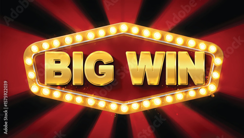 Illuminated Golden Big Win Sign Red Background Casino Jackpot Prize Winning Celebration