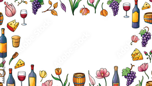 Wine Tasting Party Invitation Design Featuring Red Wine Bottles Wine Glasses Purple Grapes