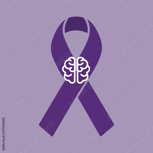 World Alzheimer’s Day Vector Badge with Brain Maze, Neuron Network, and Caregiver Silhouette – Flat Purple Solid Color Design for Awareness and Support