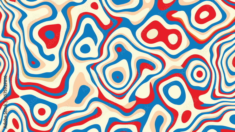 Abstract topographic map with red blue and cream color palette in a seamless design pattern Abstract topographic map with red blue and cream color palette in a seamless design pattern