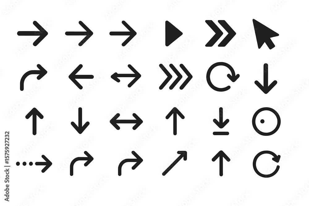 Black vector arrows collection. Arrow cursor icons. Modern simple arrow vectors. Various arrow shapes and directions. Flat style design for web, UI, interface, navigation. Black vector arrows collection. Arrow cursor icons. Modern simple arrow vectors. Various arrow shapes and directions. Flat style design for web, UI, interface, navigation.