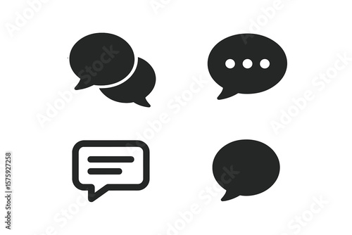 Chat, Comment, Message, and Speech Bubble Icon Set. Black Communication Symbol Collection. Vector Illustration for Social Media, Messaging App, Dialogue, Feedback, Interface, Transparent Background.