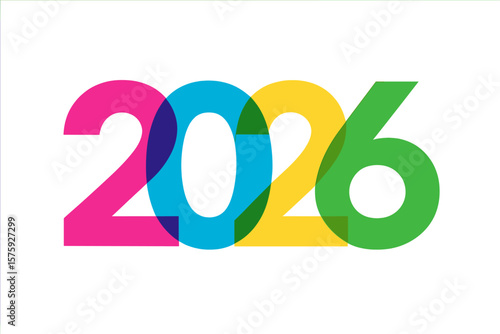 Vibrant 2026 New Year Overlapping Numbers Design—Colorful Modern Typography for Poster, Banner, Website, Calendar, Transparent PNG Vector Illustration