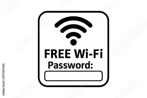 Free Wi-Fi Sign Vector – Printable Sticker with Blank Password Field for Café, Restaurant, Shop, Business – Modern Wireless Internet Symbol, Editable Template, Transparent Background