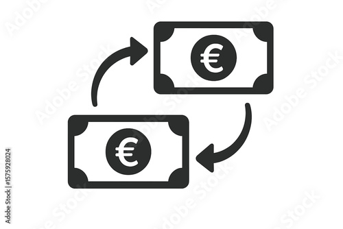 Euro Money Transfer Icon, Cashback, Currency Exchange, Financial Transaction, Payment Symbol, Mobile App UI, Web Design, Vector Illustration, Transparent Background