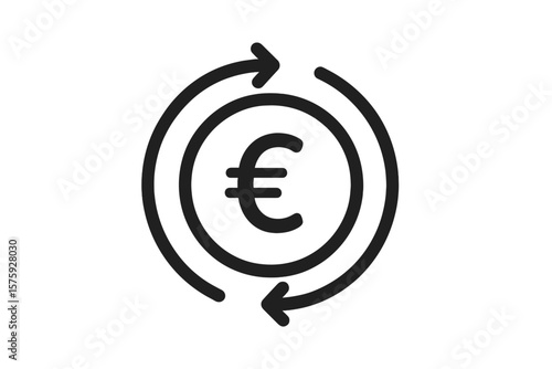 Euro Currency Exchange Icon. Money Transfer Symbol. Cashback, Refund, Payment Transaction, Financial Services Concept. Euro Sign, Circular Arrows. Mobile App, Web UI, Vector Illustration