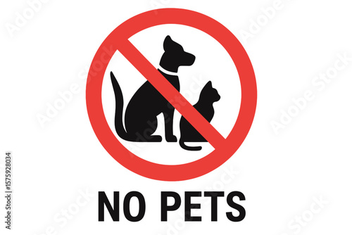 No Pets Allowed Sign, Prohibition Symbol with Dog and Cat Silhouette, Red Circle and Slash, Vector Illustration, Printable Sticker, Pet Restriction Notice, Transparent Background