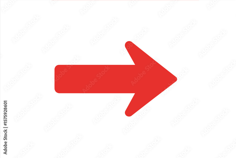 Red Right Arrow Symbol. Bold Directional Pointer. Navigation, Forward, Next, Progress, Move, Indicate, Guide, Simple Flat Vector. Isolated on White. Modern Minimalist Design. Wayfinding Concept Red Right Arrow Symbol. Bold Directional Pointer. Navigation, Forward, Next, Progress, Move, Indicate, Guide, Simple Flat Vector. Isolated on White. Modern Minimalist Design. Wayfinding Concept