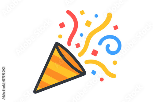 Vibrant Party Popper with Exploding Confetti, Festive Celebration Element for New Year, Birthday, Holiday, and Event Decoration, Flapper Design Emoji