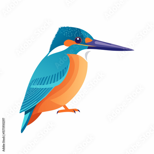 Vibrant Blue Kingfisher Bird Illustration; Modern Geometric Style; Nature Wildlife Design