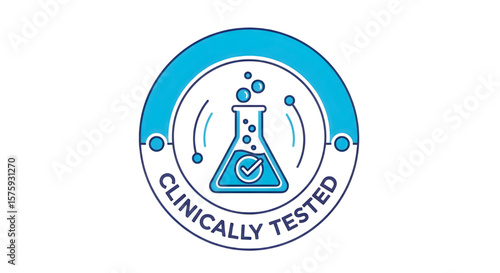Clinically Tested Badge Icon | Science Lab Beaker with Check Mark for Medical Products and Healthcare Marketing