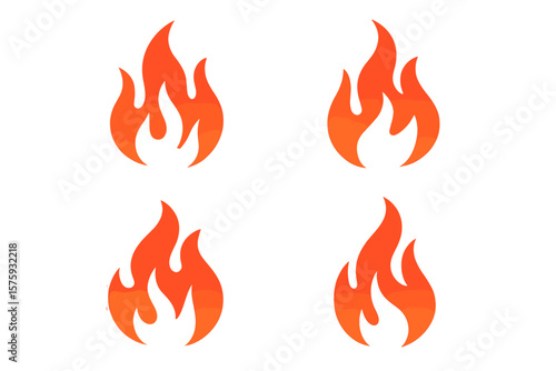 Fire flame icon vector set. Collection of simple flat bonfire silhouettes. Red hot heat logo symbol. Campfire danger sign illustration. Burning blaze graphic element design.