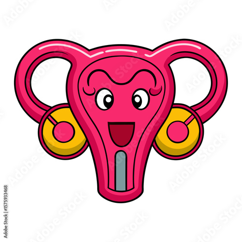 Cute cartoon uterus with ovaries and fallopian tubes female reproductive system