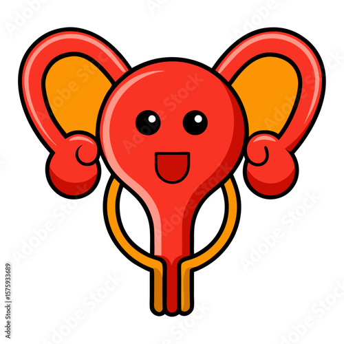 Smiling red and orange anatomical organ with large eyes and open mouth anatomy cartoon